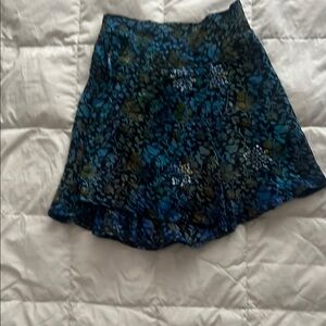 Blue and Black Ruffled Skater Mini Skirt